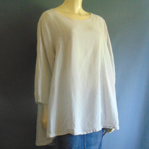 La. Fixsun Tops - La Fixsun Dove Gray 100% Linen Oversized Hi Lo Lagenlook Top L